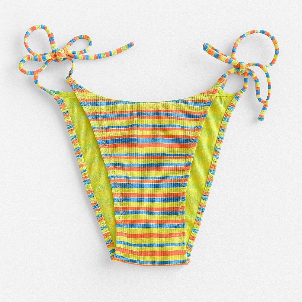 Wild Fable Women's Ribbed Extra Cheeky Extra High Leg Bikini Bottom Blue/Grn XS